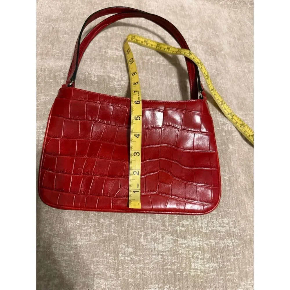 Ann Taylor Women's Croc Embossed Faux Leather Shoulder Bag Red OS